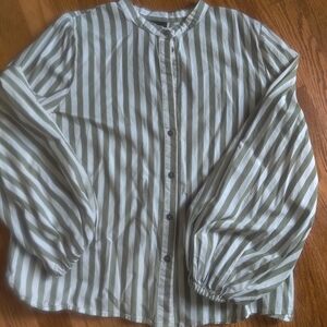 Who What Wear Olive and White Striped Shirt